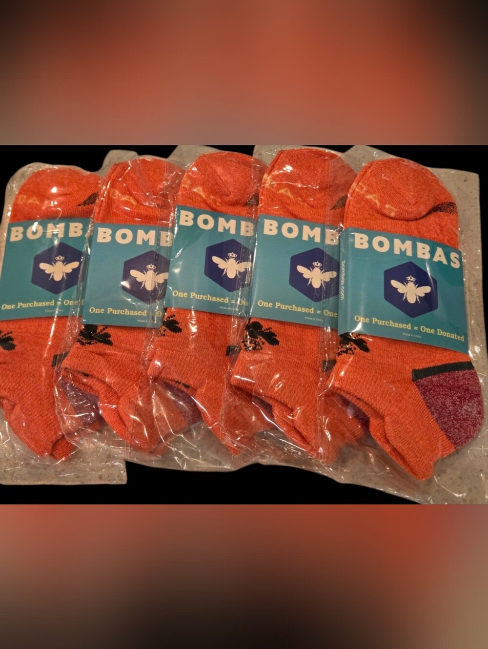 Bombas Medium Ankle Socks Coral Black Red 5 Pair BNWT Unisex Honeycomb Arch Supp - Picture 8 of 10